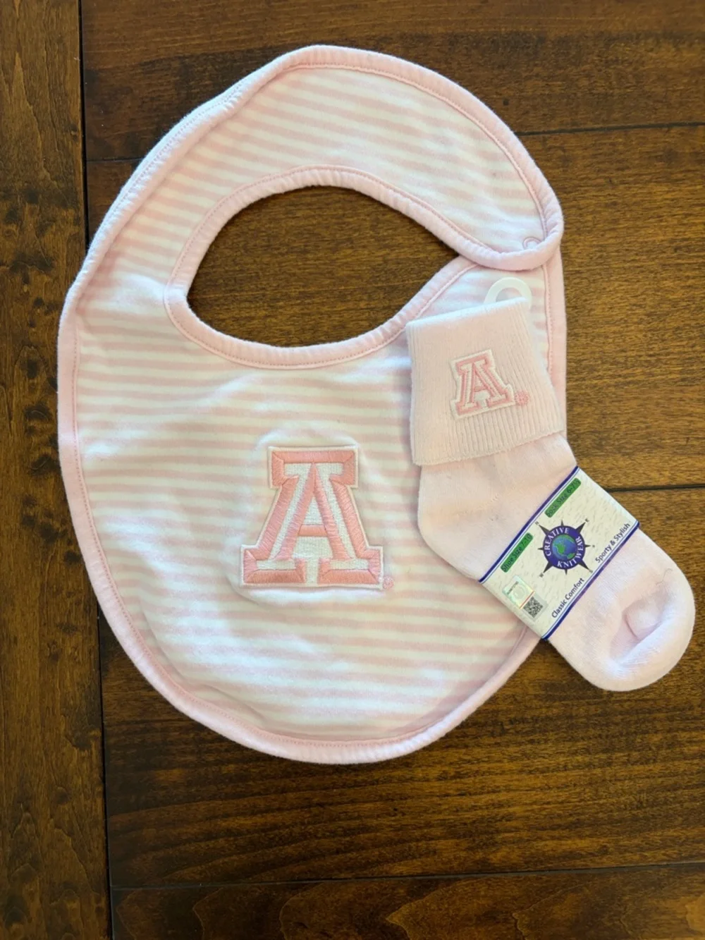 NWT UofA Pink Baby Bib & Socks Set